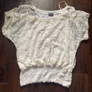 Cream off shoulder blouse with lace design